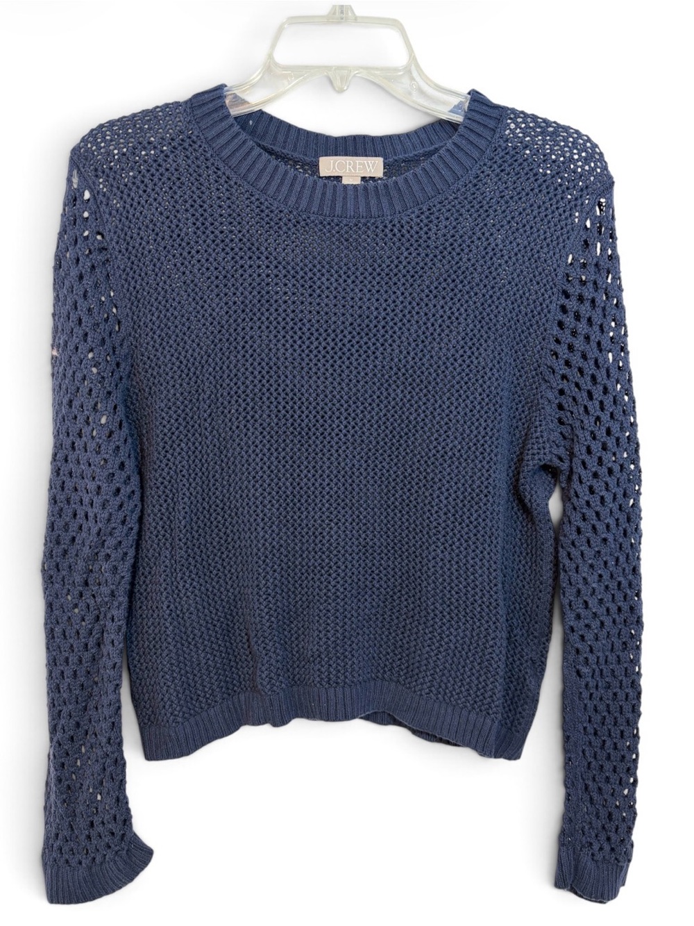 J. Crew Navy Crochet-Sleeve Crewneck Sweater Women’s Size Medium